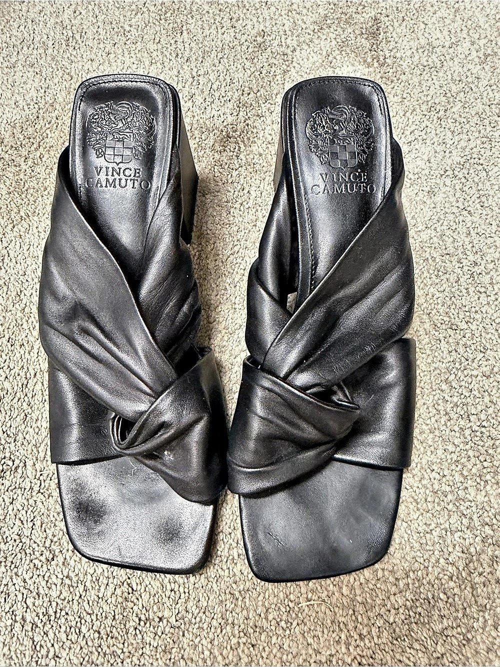 Vince Camuto Kespa Cross Band Mule Sandal Black Heels